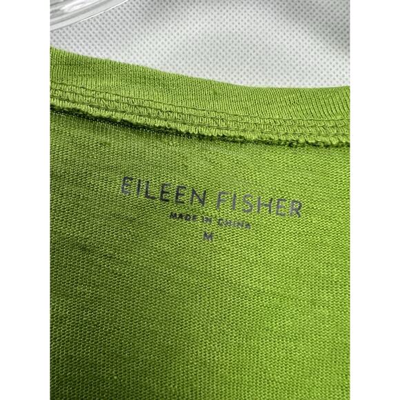 EILEEN FISHER 100% Linen Green Scoop Neck Short Sleeve T Shirt Top M - Picture 3 of 7